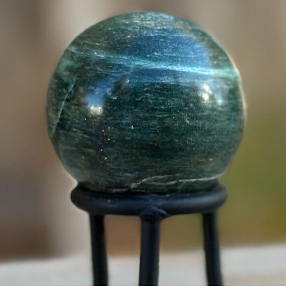 Nephrite Jade Crystal Sphere Green Chakra Stone Includes Tall Black Metal Stand - Picture 13 of 16